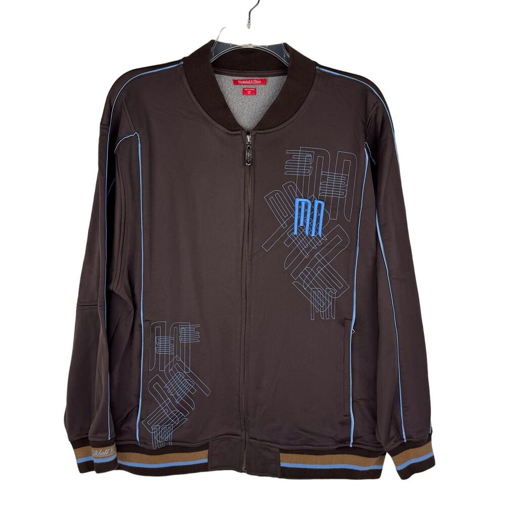 VTG Mitchell & Ness Brown‎ Nylon Fleece Lined Varsity Zip Up Sweatshirt Men's XL
